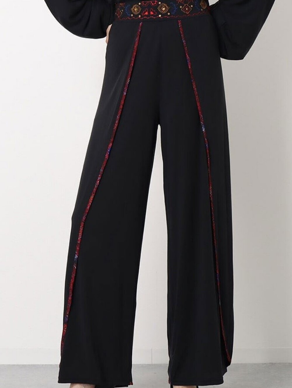 Desigual Dubai Wide Leg Pants Black Size XL Women's Boho Casual Trousers Hippie